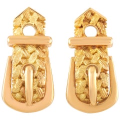 Hermès 18 Karat Yellow Gold Textured Buckle Clip-On Earrings