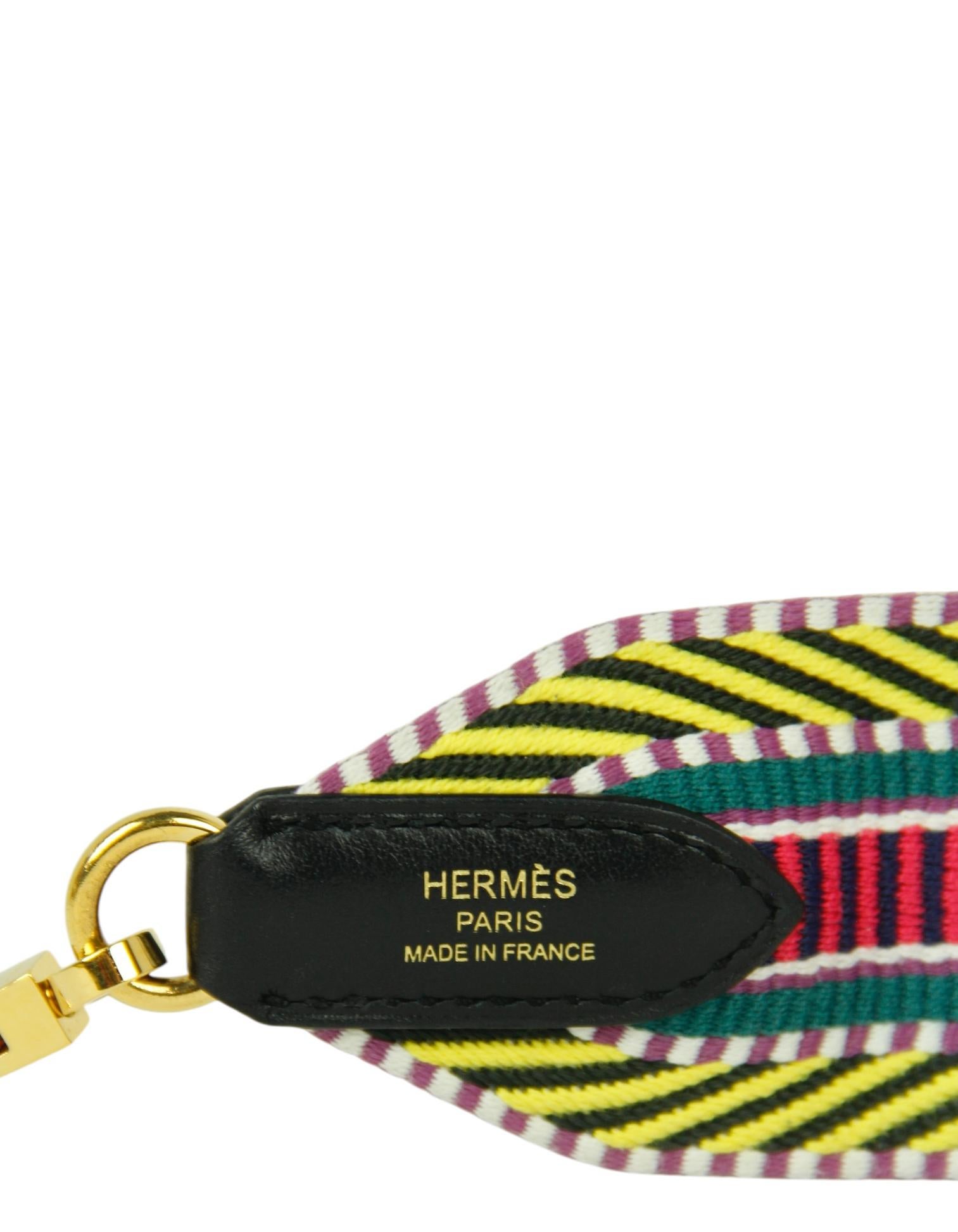 Hermes '18 Multicolor Toile Canvas Noir Leather Sangle Cavale 50mm Bag Strap 1
