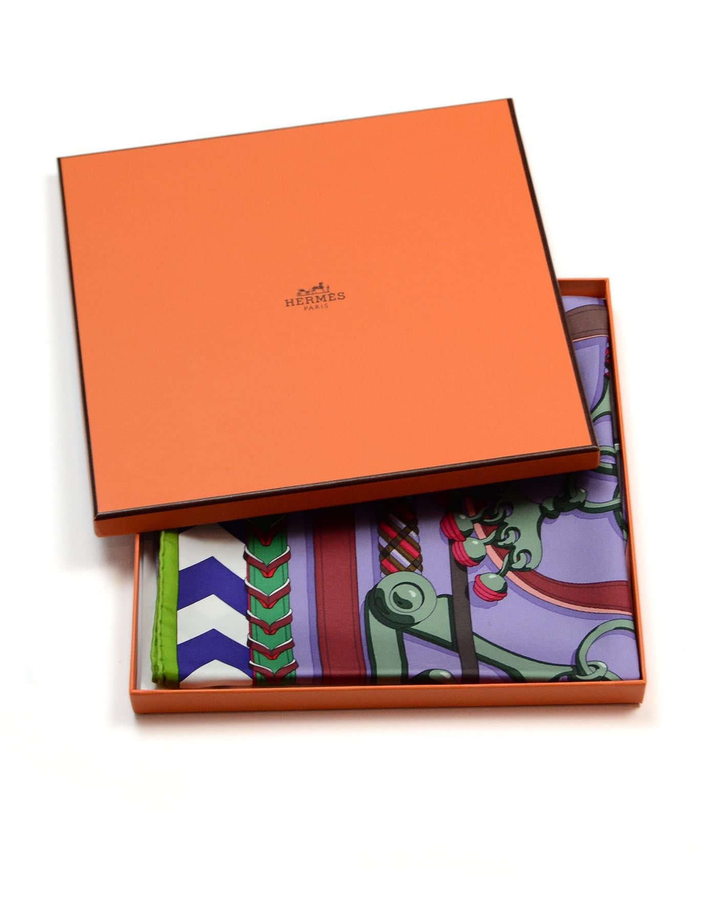 Hermes '18 Purple/Multicolor Panoplie Equestre By Virginie Jamin 90CM Silk Scarf In Excellent Condition In New York, NY