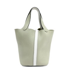 Hermes 18cm Sauge White Clemence Bi Color Picotin Palladium