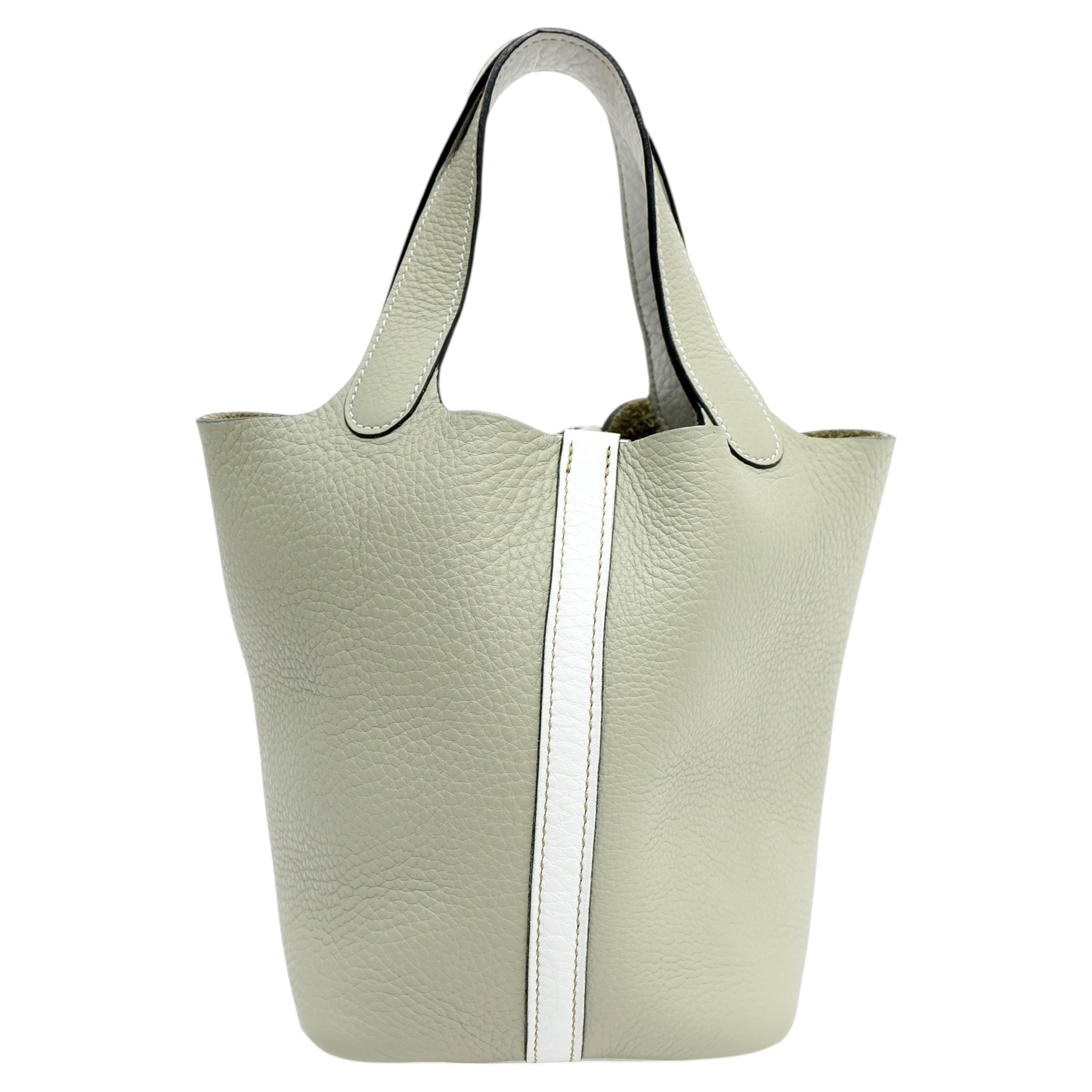 Hermes Picotin 18cm Sauge White Clemence Bi Color For Sale