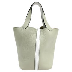 Hermes 18cm Sauge White Clemence Bi Color Picotin Palladium