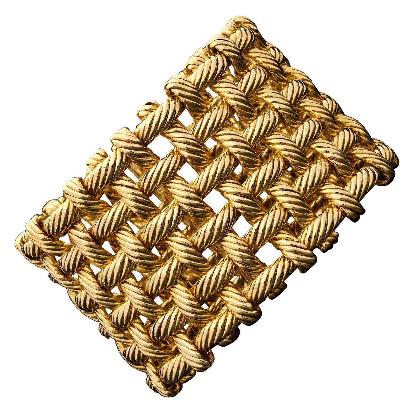 Hermes, 18ct Gold Flexible Open Basket Weave Cuff Bracelet