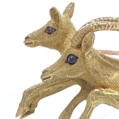 Hermès 18ct Gold Twin Gazelle Brooch with Sapphire Eyes