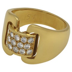 Vintage Hermes 18 Carat Yellow Gold and Round Brilliant Diamond Dress Ring, circa 1970s