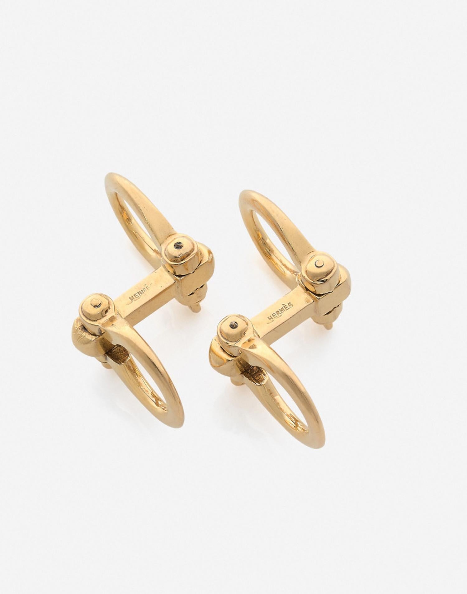 18K Yellow Gold Cufflinks, signed Hermés; Numbered 18399; French Assay Marks; Circa 1960