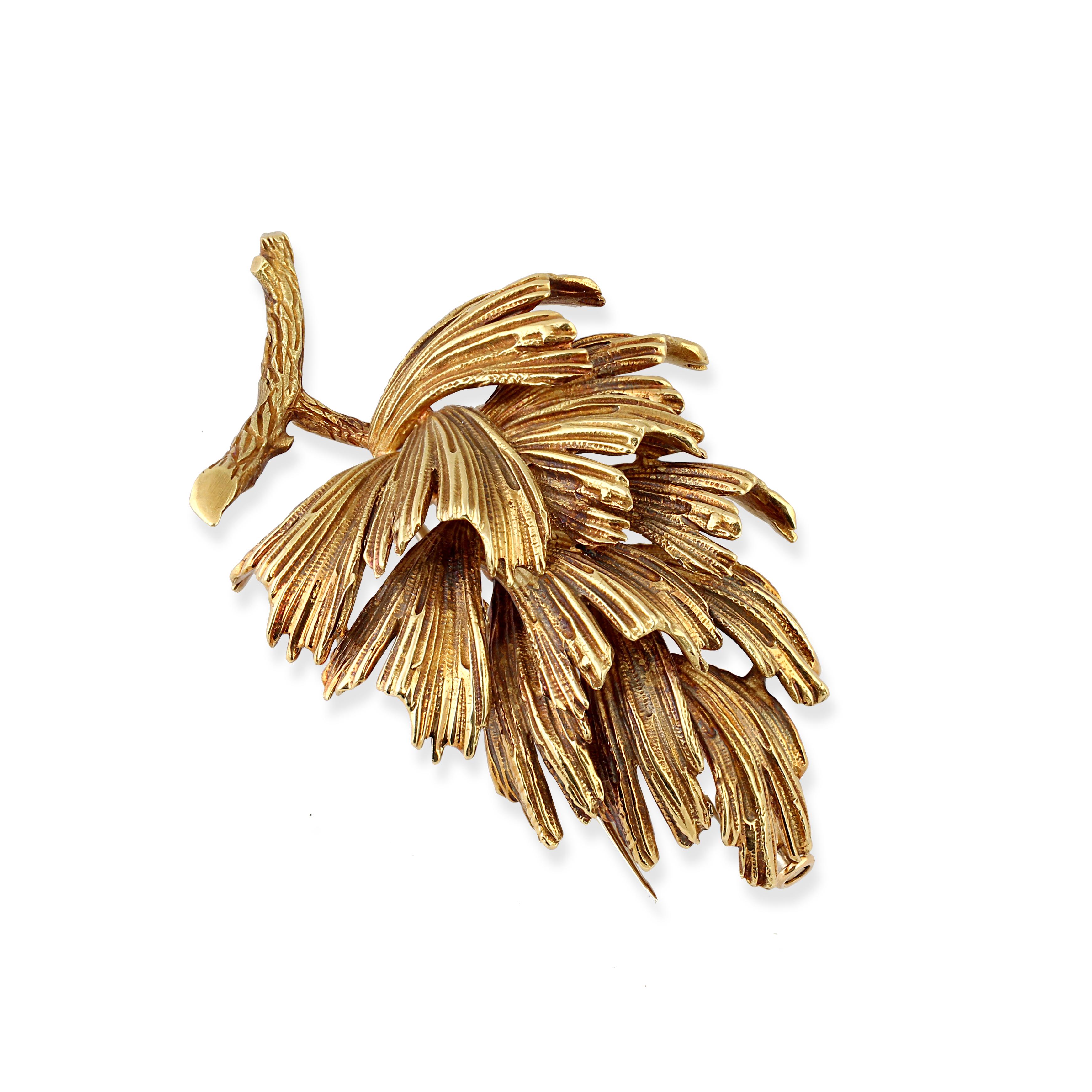 Women's or Men's Hermes, 18k Gold Leaf Brooch For Sale