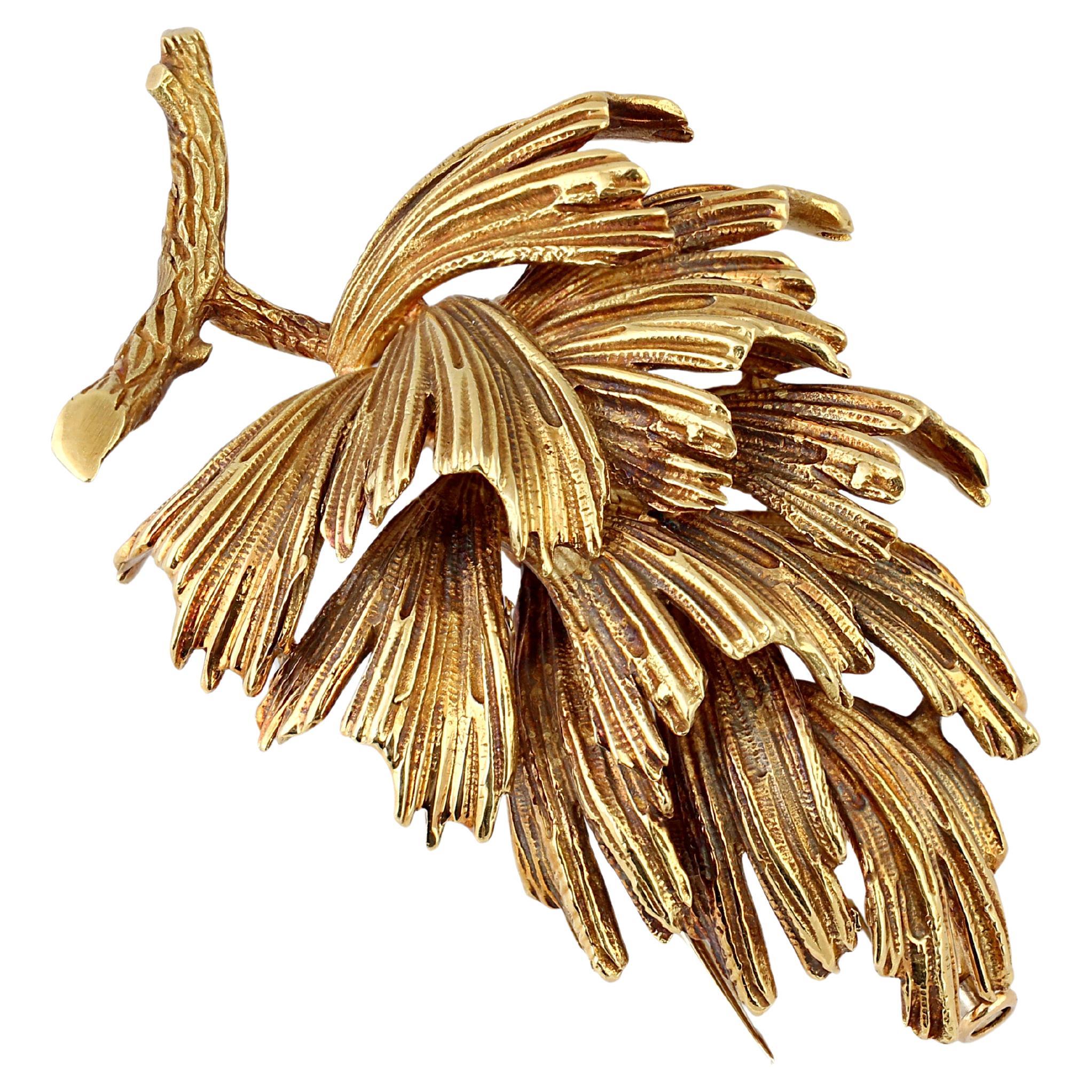 Hermes, 18k Gold Leaf Brooch For Sale