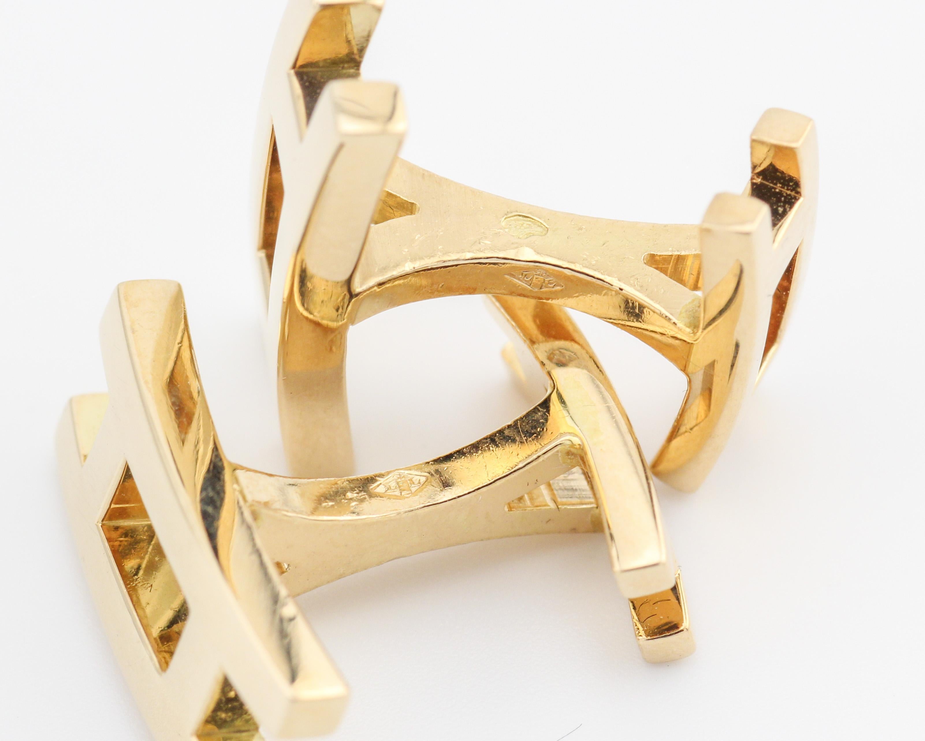 Hermes 18k Gold Parallele Manschettenknöpfe im Zustand „Gut“ im Angebot in Bellmore, NY