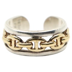 Hermes 18K Gold & Silver Chaine D'Ancre Enchainee Band Ring