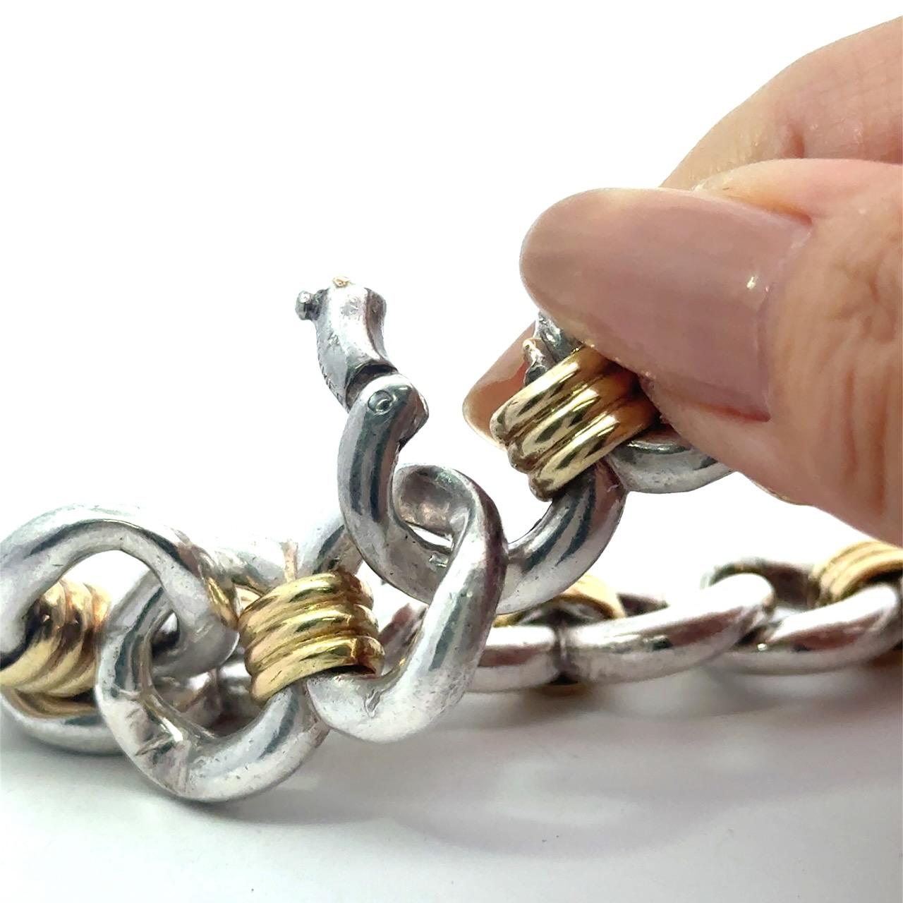 HERMÈS Pulsera de eslabones de oro de 18 quilates y plata de ley en venta 6