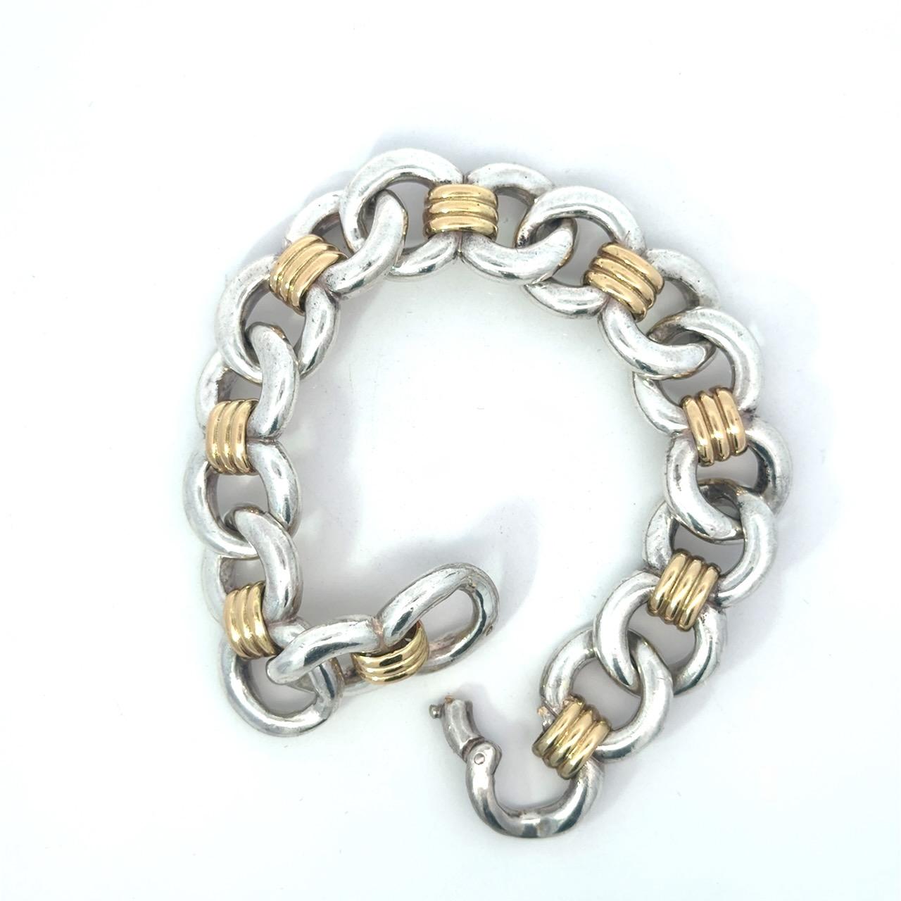 HERMÈS Pulsera de eslabones de oro de 18 quilates y plata de ley en Bastante bueno estado para la venta en Los Angeles, CA