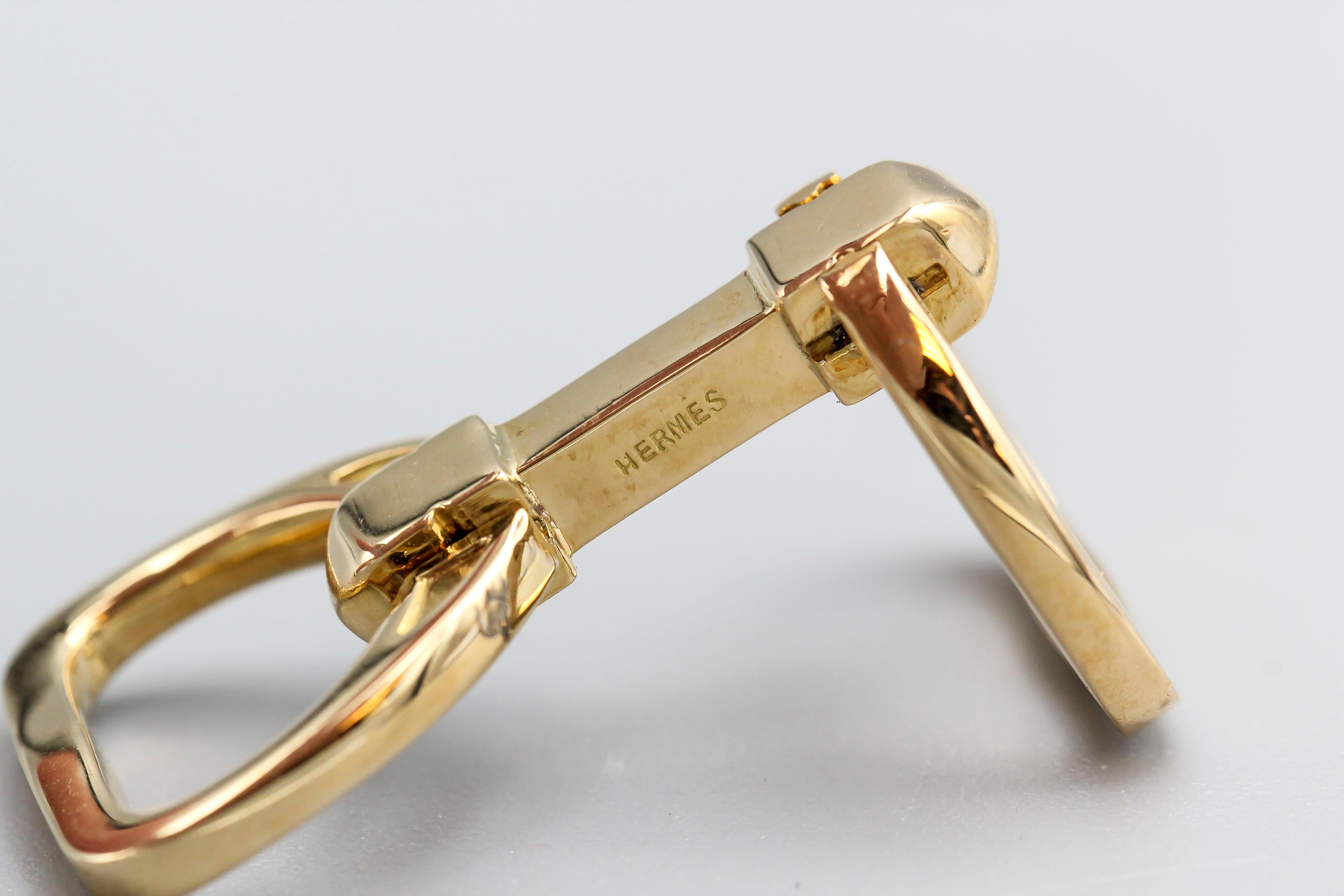 Hermes 18k Gold Stirrup Cufflinks In Good Condition In New York, NY