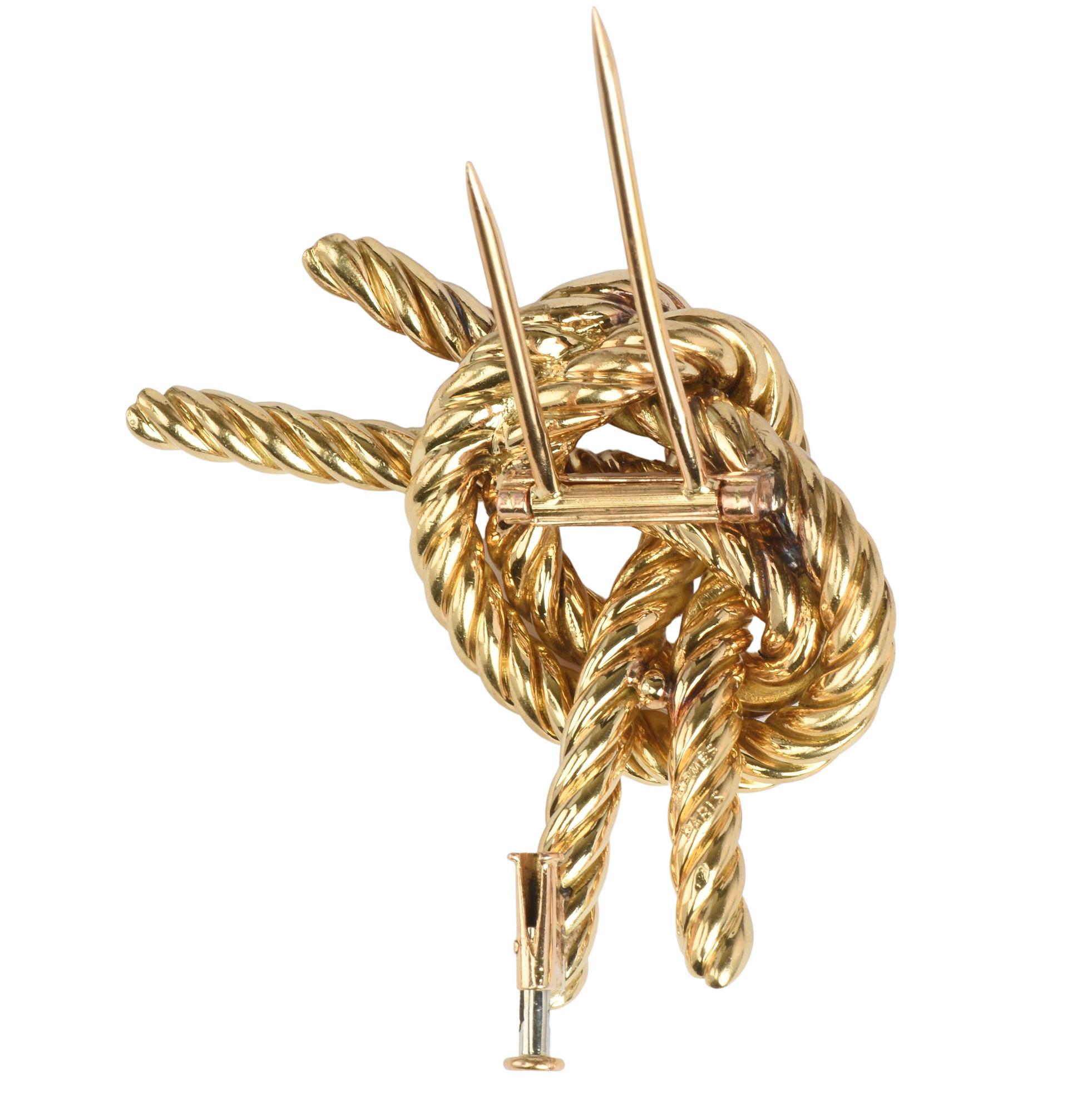 Hermes 18K Gold Tied Rope Knot Brooch by Georges L'enfant In Good Condition In Wilmslow, GB