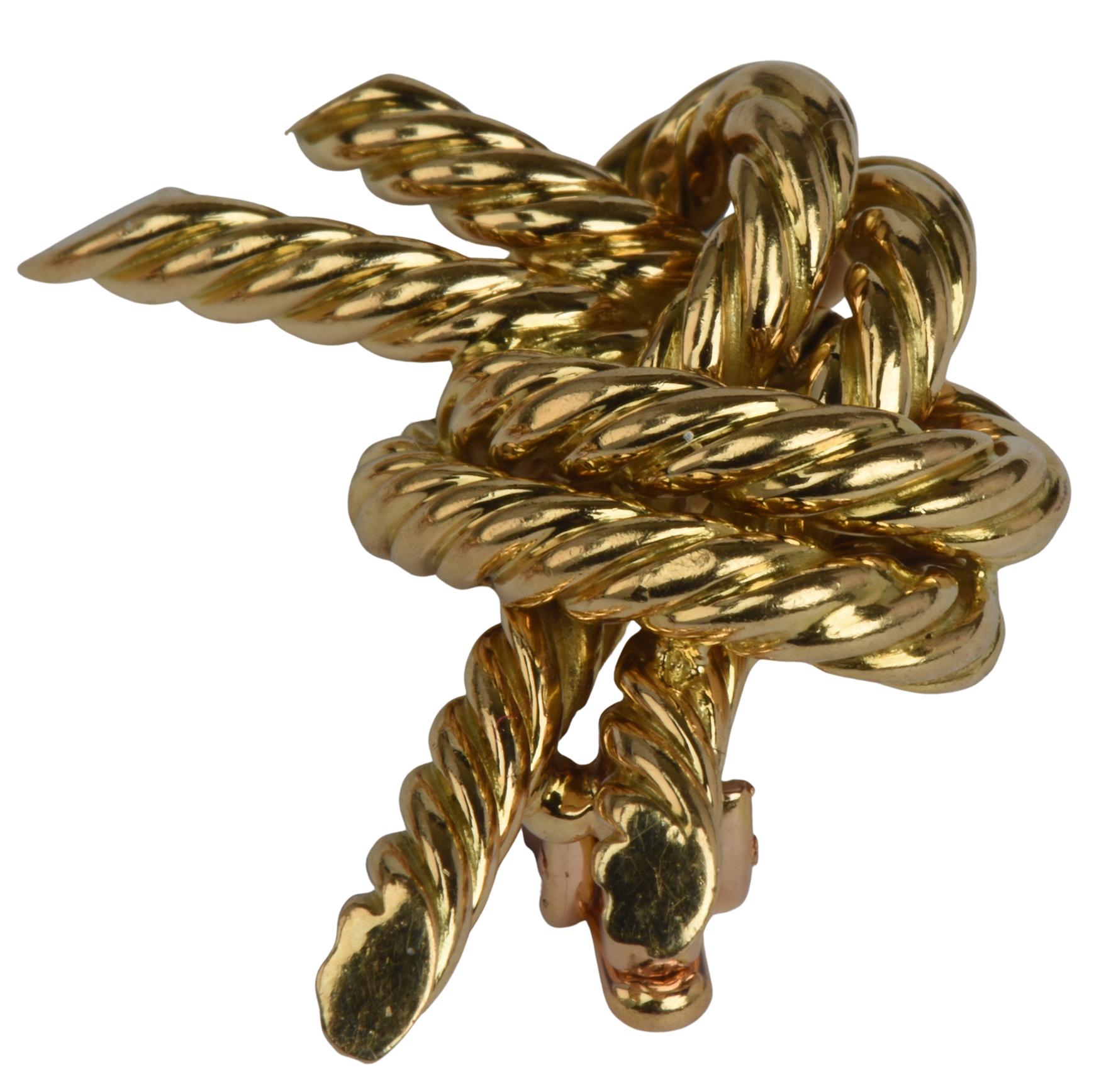 Hermes 18K Gold Tied Rope Knot Earrings by Georges L'enfant In Good Condition In Wilmslow, GB