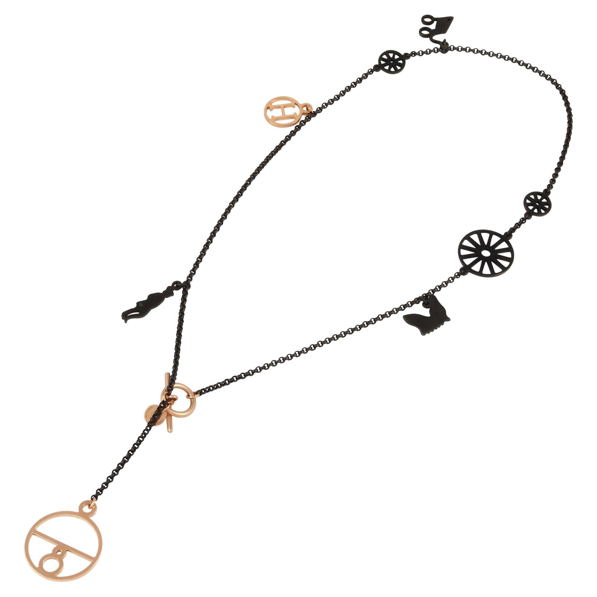 Hermès 18K Rose and Black Gold Toggle Charm Necklace