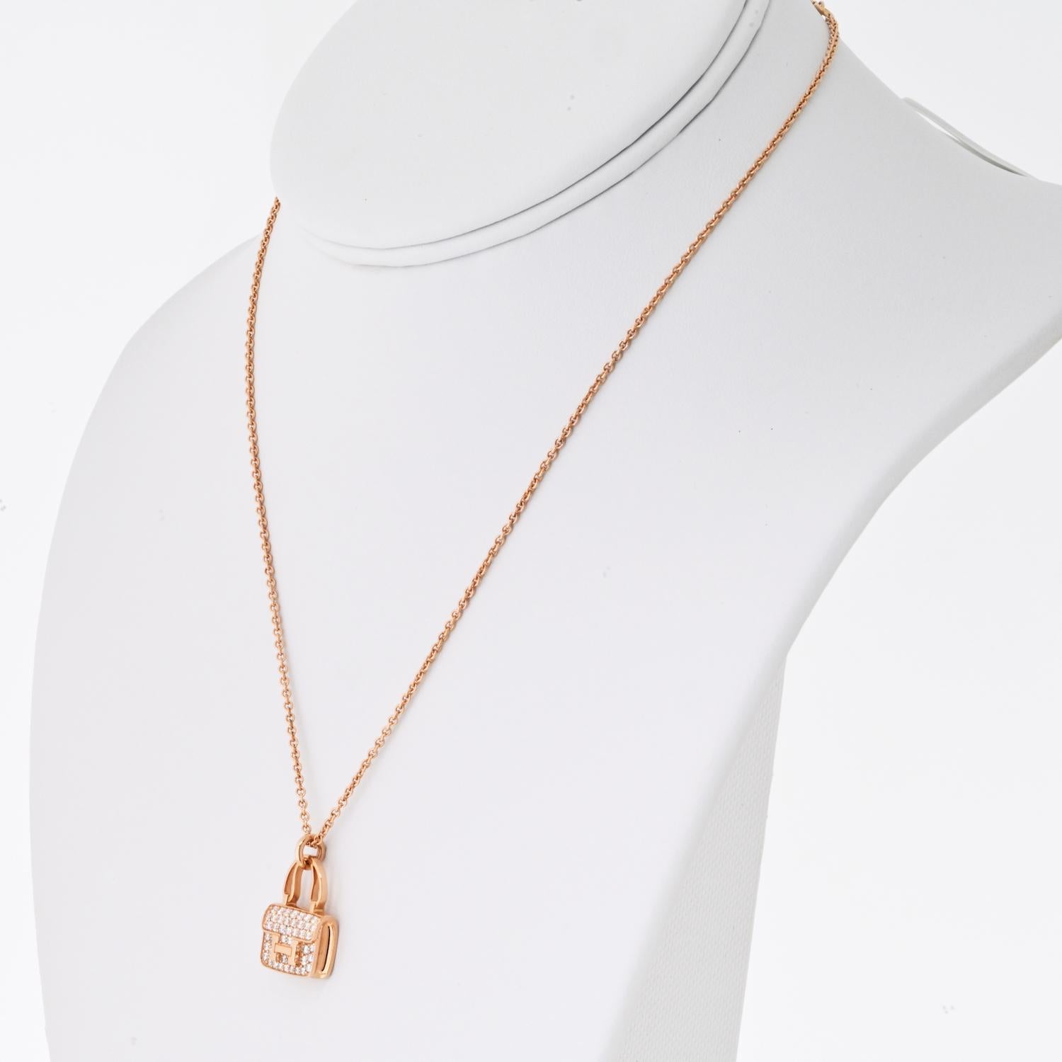 Modern Hermes 18K Rose Gold Amulettes Constance Pendant Necklace For Sale