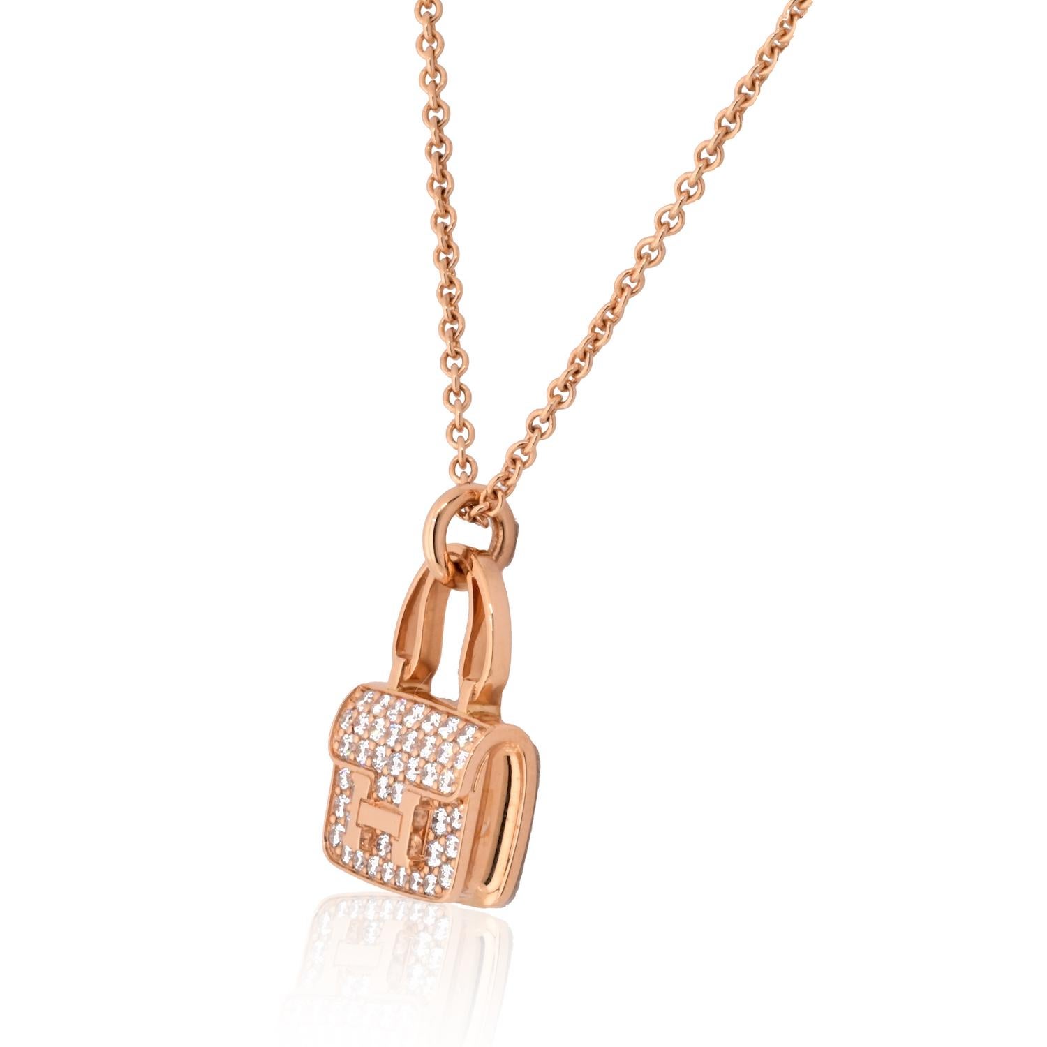 Hermes 18K Rose Gold Amulettes Constance Pendant Necklace In Excellent Condition For Sale In New York, NY