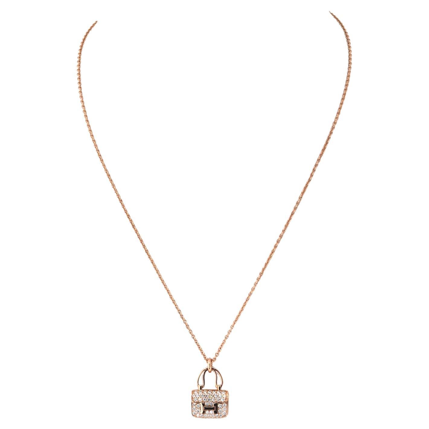 Hermes 18K Rose Gold Amulettes Constance Pendant Necklace For Sale