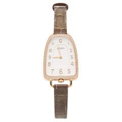 Hermes 18k Rose Gold Diamond Alligator Galop d'Hermès Women's Wristwatch 26 mm