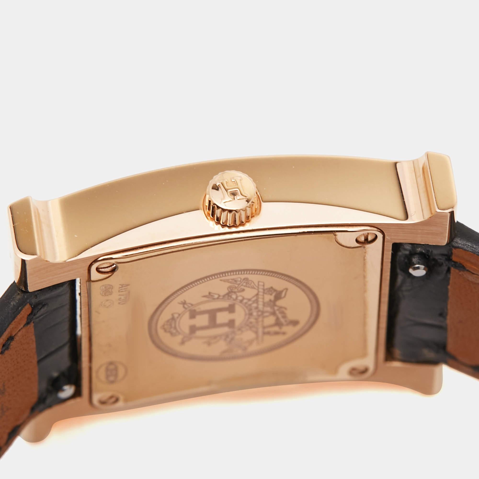 Contemporary Hermès 18K Rose Gold Diamond Alligator Leather Heure Wristwatch 21 mm