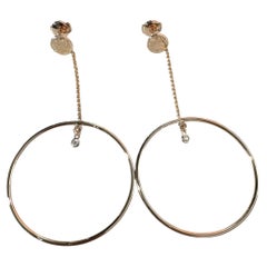 Hermès 18k Rose Gold Diamond "Ex-Libris" Open Hoop Drop Earrings
