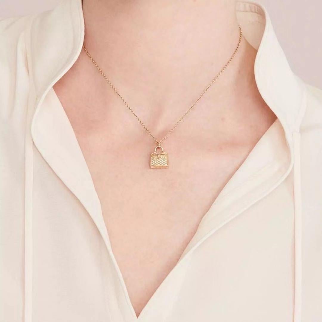 Hermès 18K Rose Gold Diamond Kelly Amulette Pendant Necklace 3