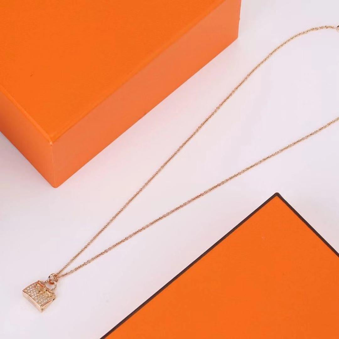 Hermès 18K Rose Gold Diamond Kelly Amulette Pendant Necklace 1