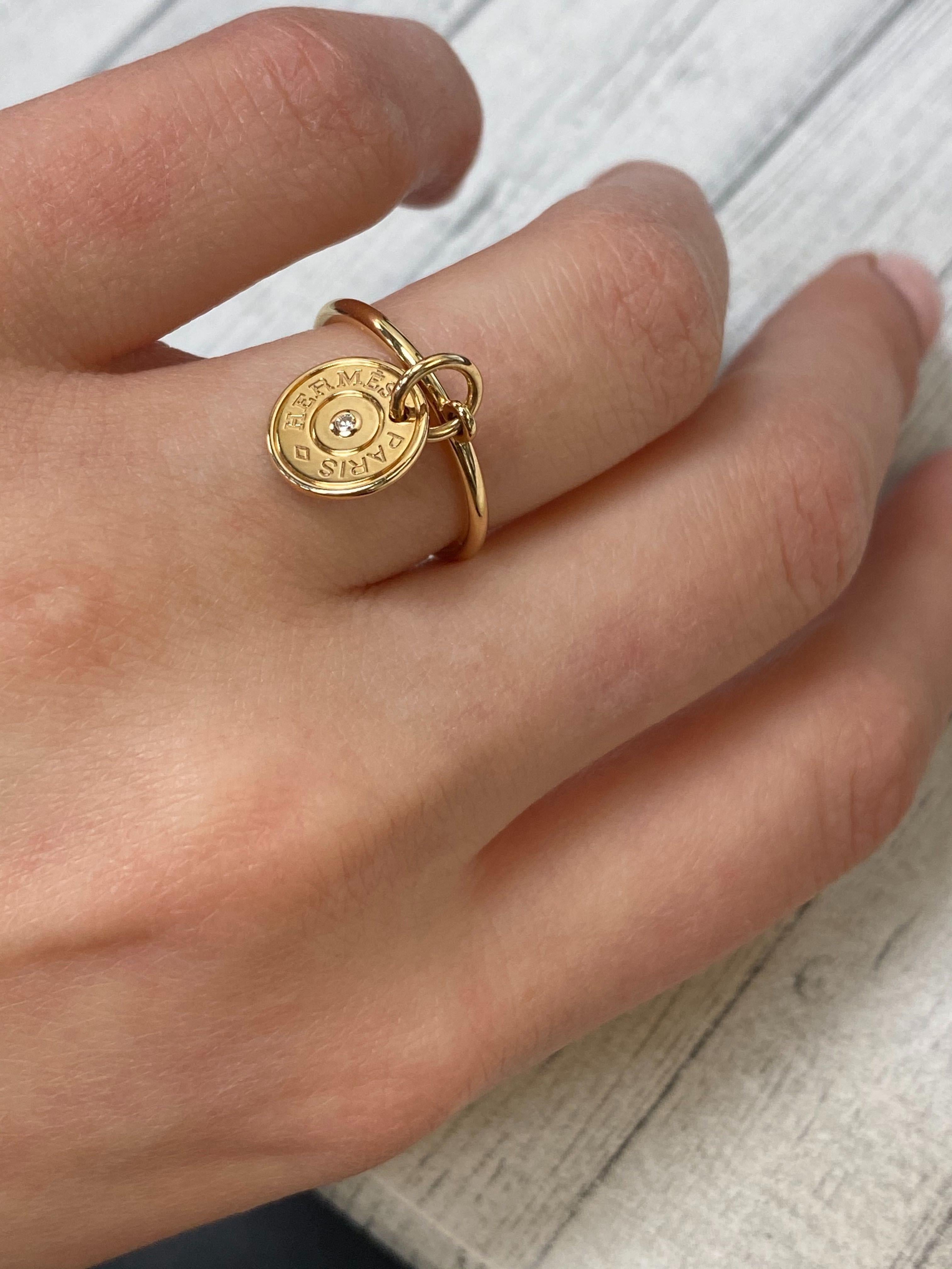 Modern Hermes 18 Karat Rose Gold Gambade One Diamond Ring