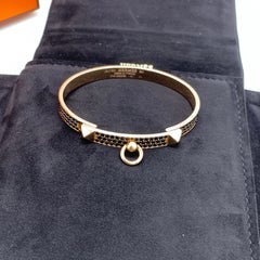 Hermès 18K Rose Gold Pavé Black Spinel Collier de Chien (CDC) Bracelet SH Size