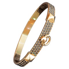 Hermès 18K Rose Gold Pavé Black Spinel Collier de Chien (CDC) Bracelet SH Size