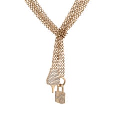 Hermes 18K Rose Gold Pave Diamond GM Collier Kelly Clochette Necklace ST
