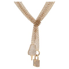 Hermes 18K Rose Gold Pave Diamond GM Collier Kelly Clochette Necklace ST