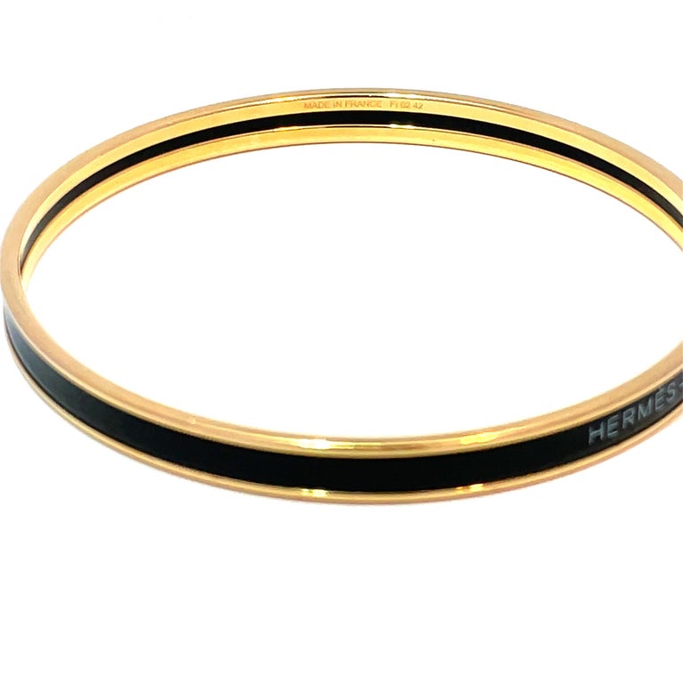 HERMES 18k Rose Gold Plated and Black Enamel Uni Bangle For  display picture 1