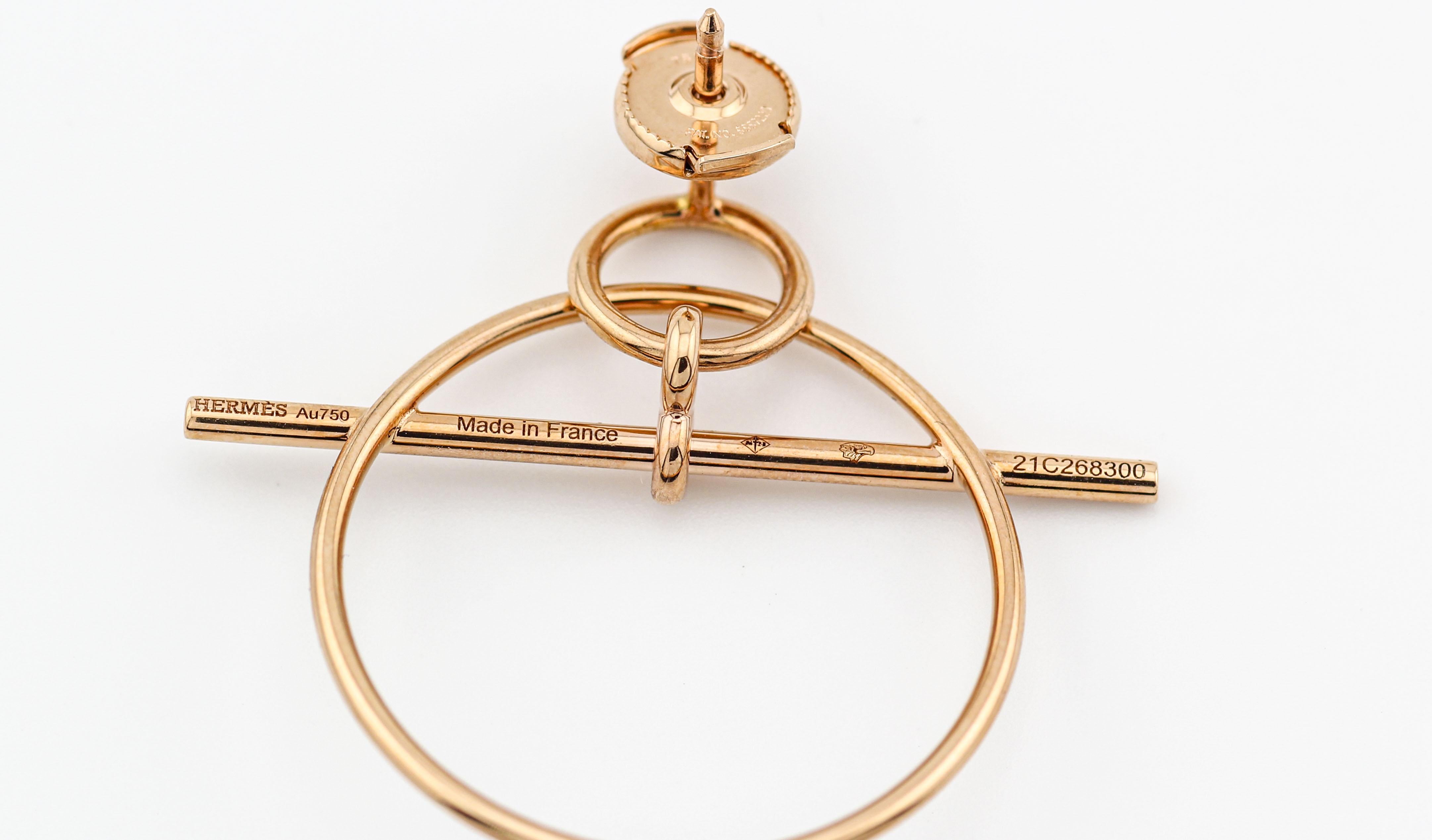 Orecchini Hermes in oro rosa 18k a lobo piccolo con chiusura a scatto In condizioni ottime in vendita a Simpsonville, SC