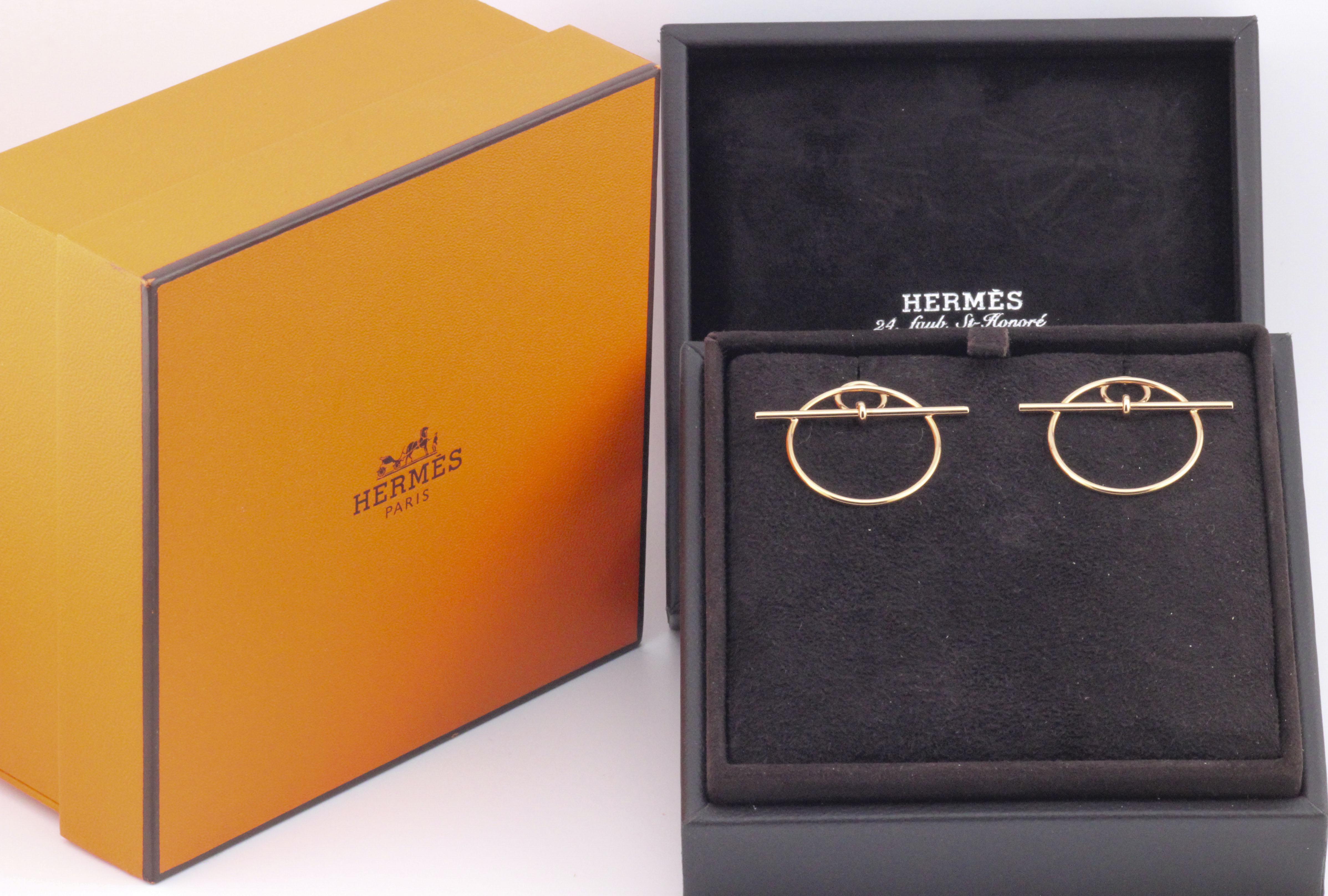 Donna Orecchini Hermes in oro rosa 18k a lobo piccolo con chiusura a scatto in vendita
