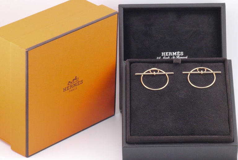 Hermes 18k Rose Gold Small Toggle Loop Stud Earrings For
