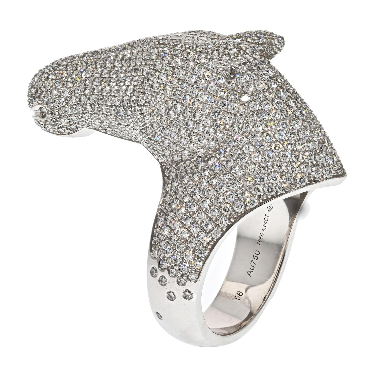 Hermes Horse Galop-Ring, 18 Karat Weißgold Diamant (Moderne) im Angebot