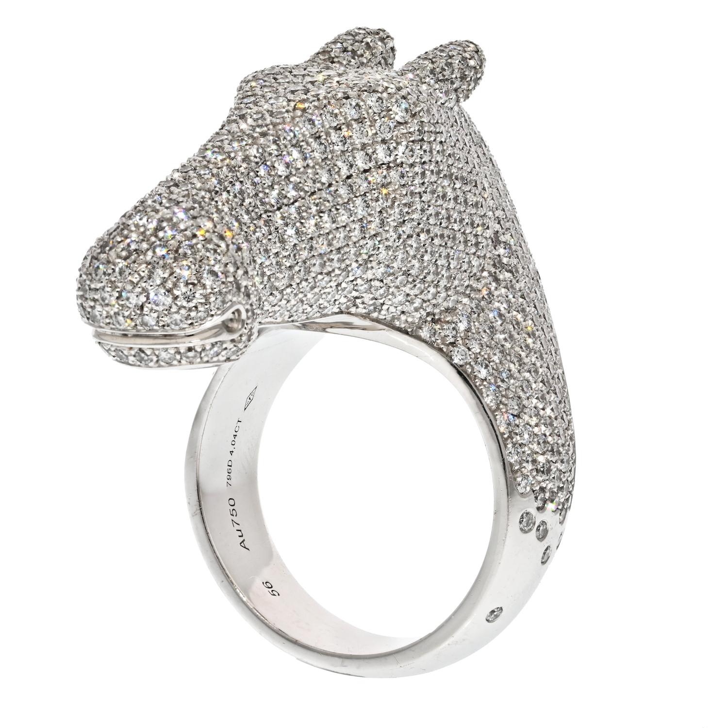 Hermes Horse Galop-Ring, 18 Karat Weißgold Diamant (Rundschliff) im Angebot