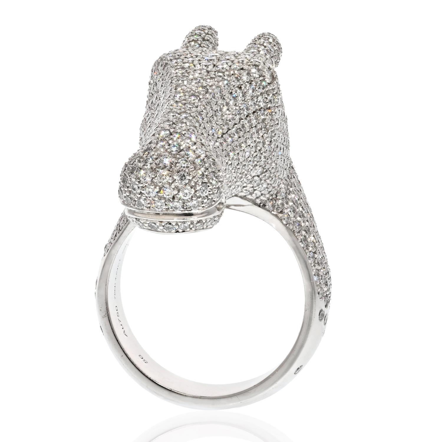 Hermes Horse Galop-Ring, 18 Karat Weißgold Diamant im Zustand „Hervorragend“ im Angebot in New York, NY