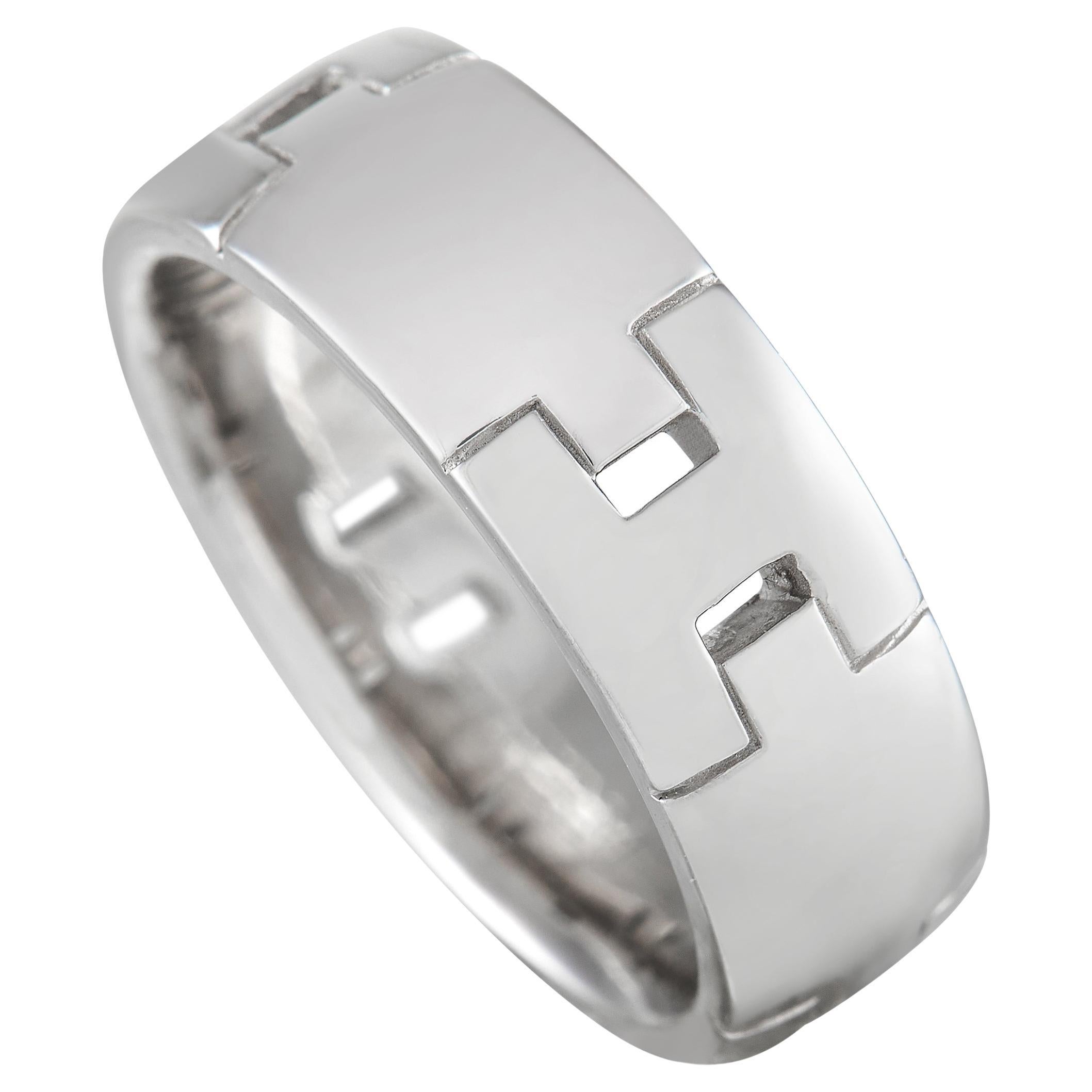 Hermes 18K White Gold H Band Ring For Sale