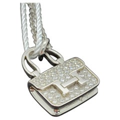 Hermès 18K White Gold Pavé Diamond Constance Amulette Pendant Necklace