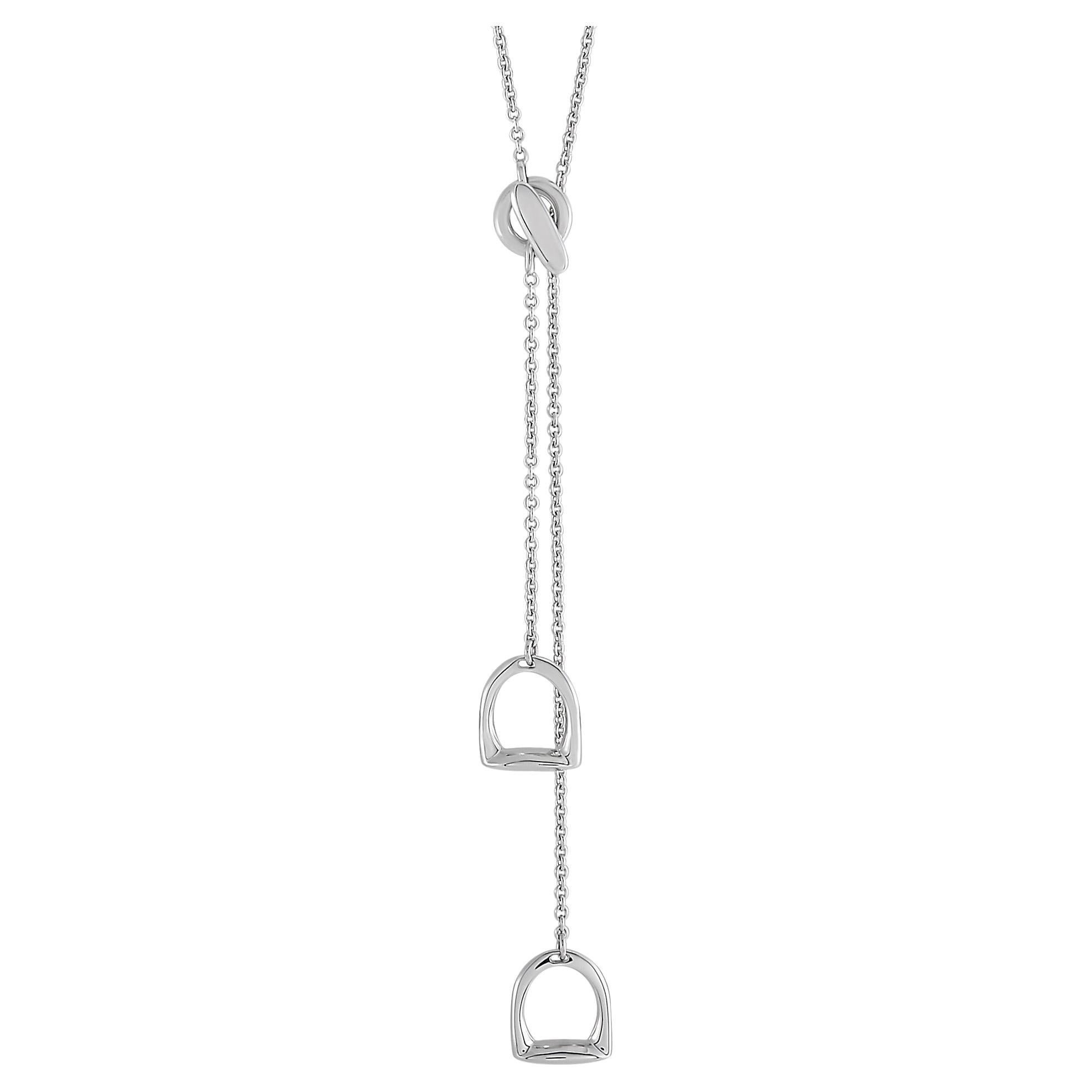 Hermès 18K White Gold Stirrup Lariat Necklace