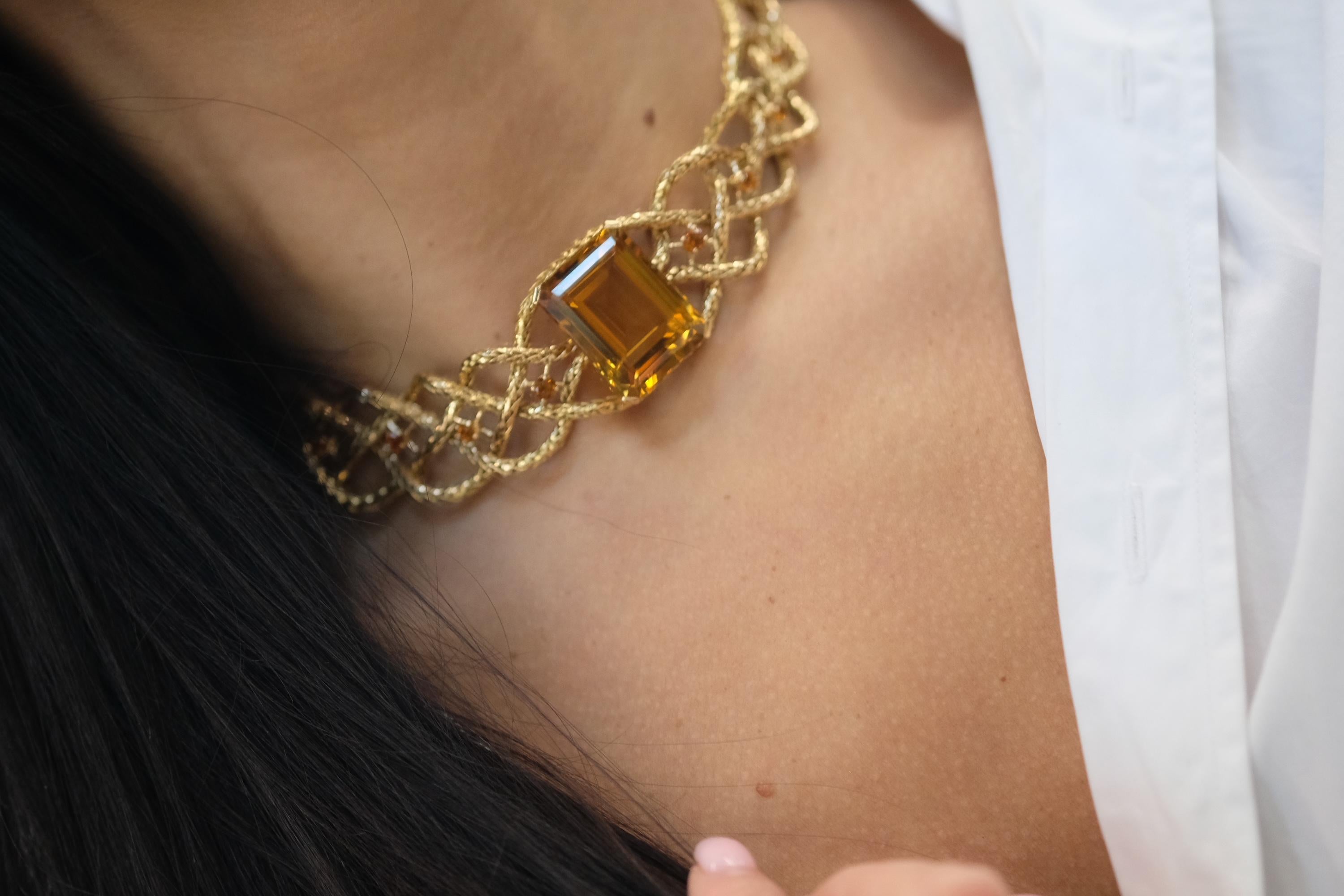 Hermes 18K Yellow Gold 61.50cttw Citrine Braided Choker Necklace For Sale 5