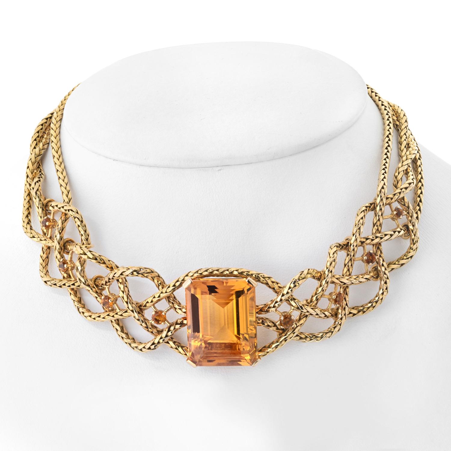 Vintage Hermes 18K Yellow Gold Citrine Braided Choker Necklace, a luxurious and timeless masterpiece from circa 1955. 

This exquisite choker showcases Hermes' renowned craftsmanship and sophisticated design, making it a true collector's