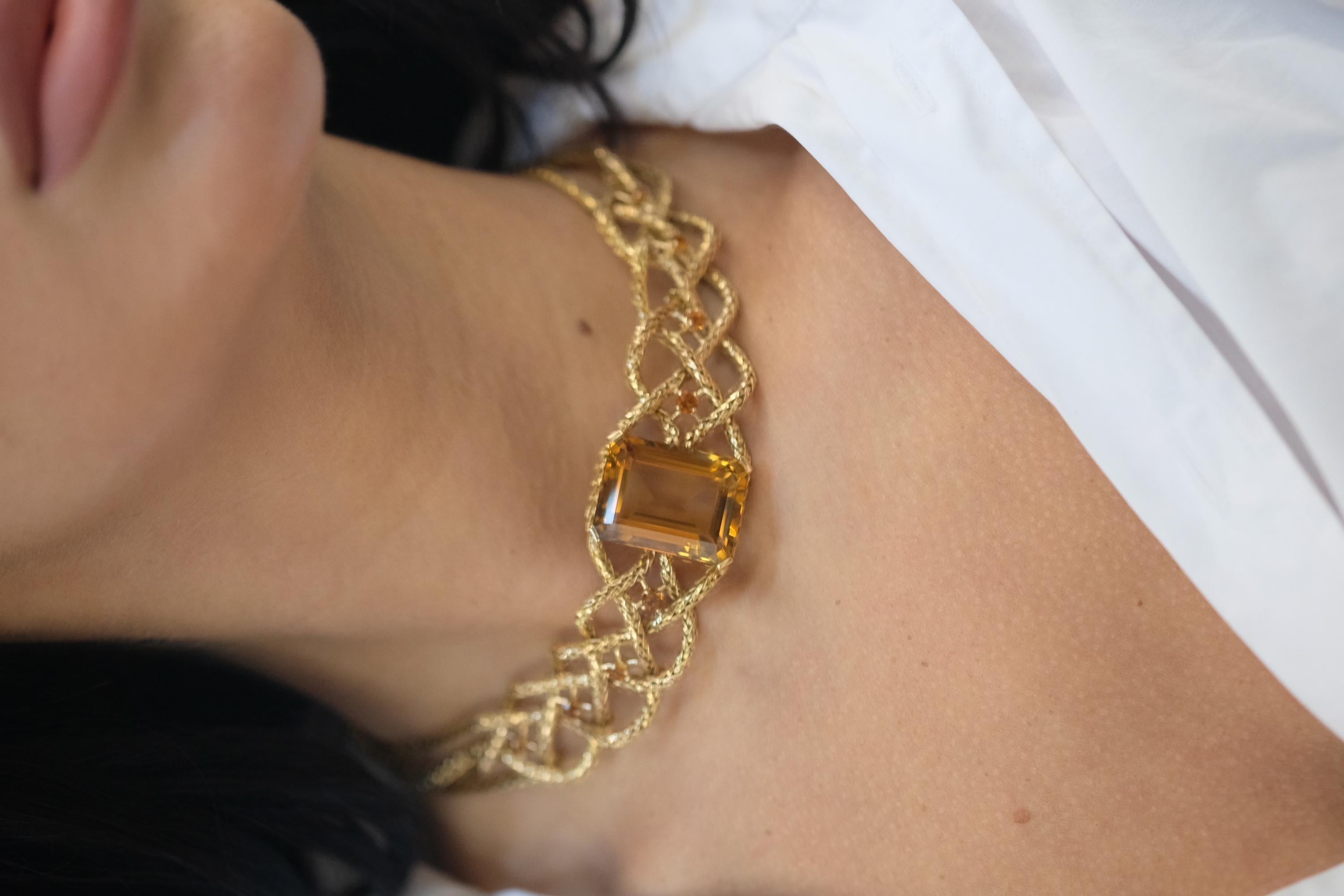 Hermes 18K Yellow Gold 61.50cttw Citrine Braided Choker Necklace For Sale 1