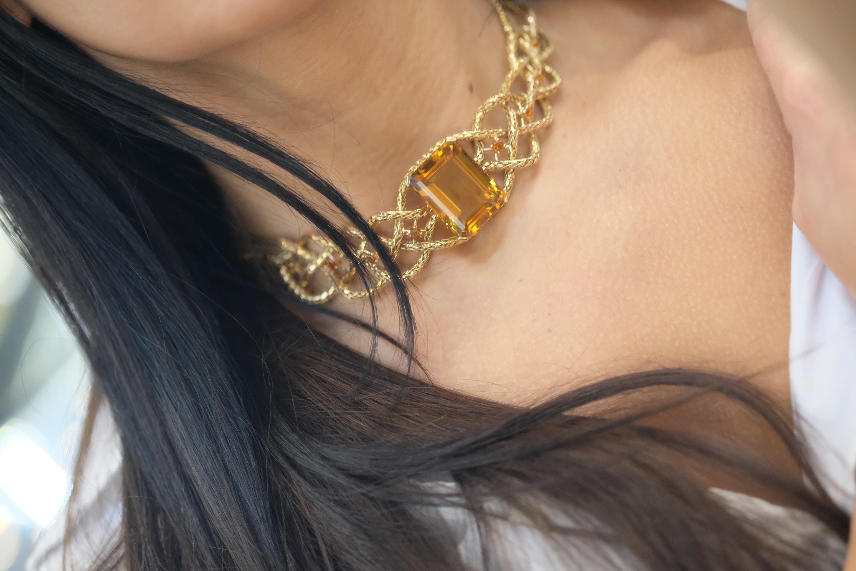 Hermes 18K Yellow Gold 61.50cttw Citrine Braided Choker Necklace For Sale 3