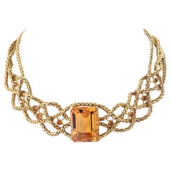 Hermes 18K Yellow Gold 61.50cttw Citrine Braided Choker Necklace