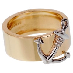 Hermes 18k Yellow Gold Anchor Cocktail Band Ring Sz 5