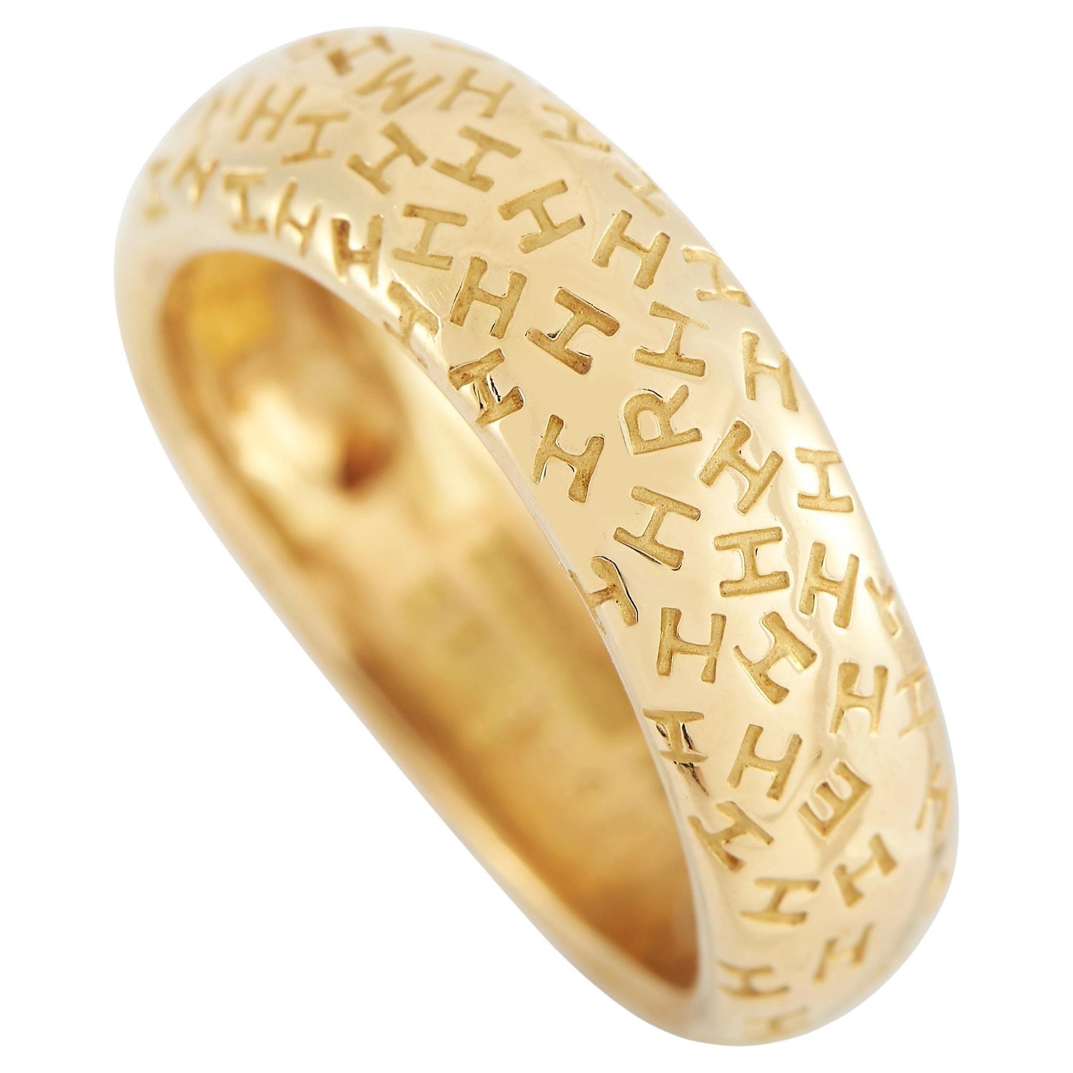HERMES Diamond H Yellow Gold Flex Ring at 1stDibs